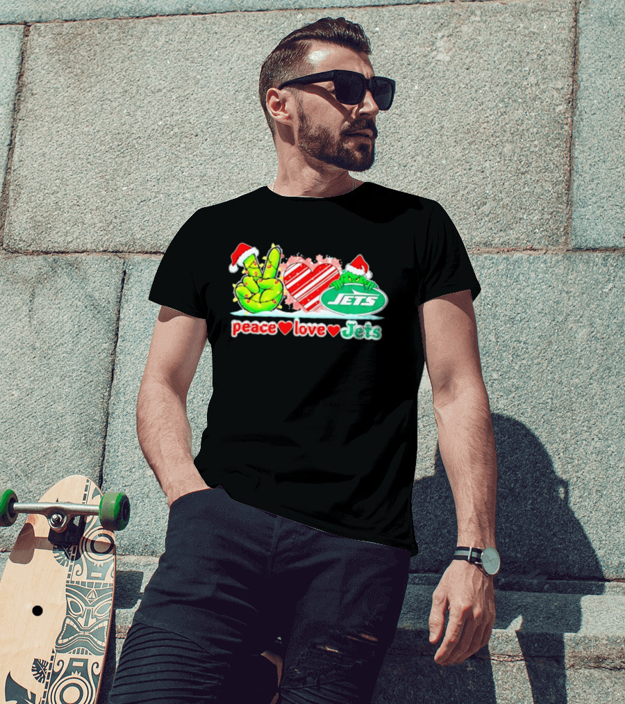 Peace Love Jets Christmas 2026 Grinch New York Football T-Shirt