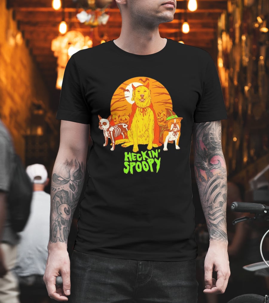 Heckin' Spoopy Dogs Halloween Golden Retriever Skeleton Costume Pumpkin Moon T-Shirt