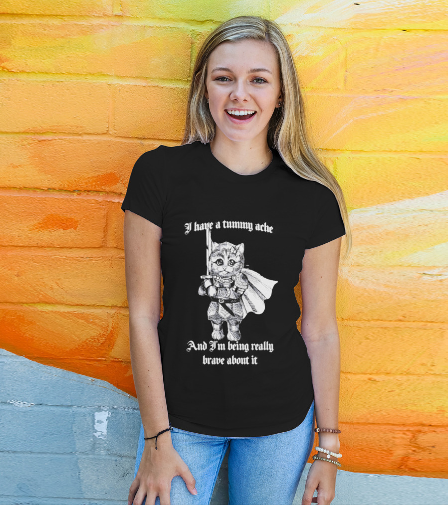 I Have A Tummy Ache And I'm Being Really Brave About It Knight Cat With Sword T-Shirt