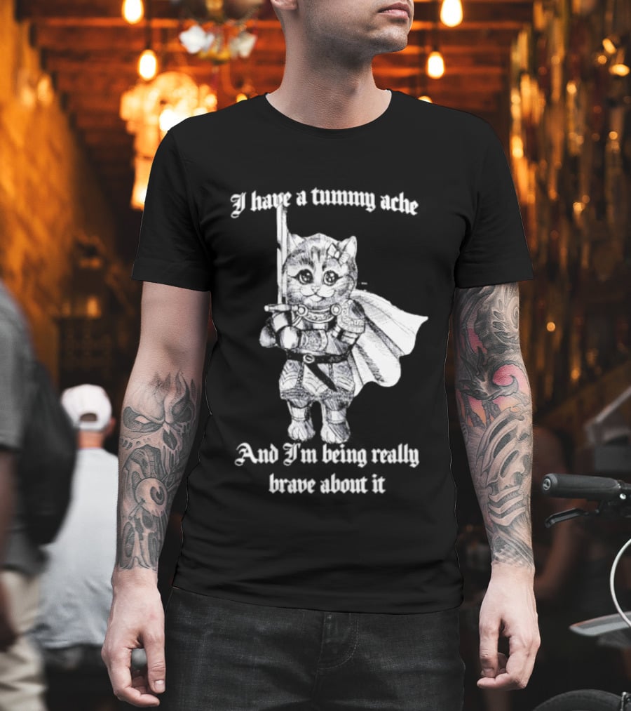 I Have A Tummy Ache And I'm Being Really Brave About It Knight Cat With Sword T-Shirt
