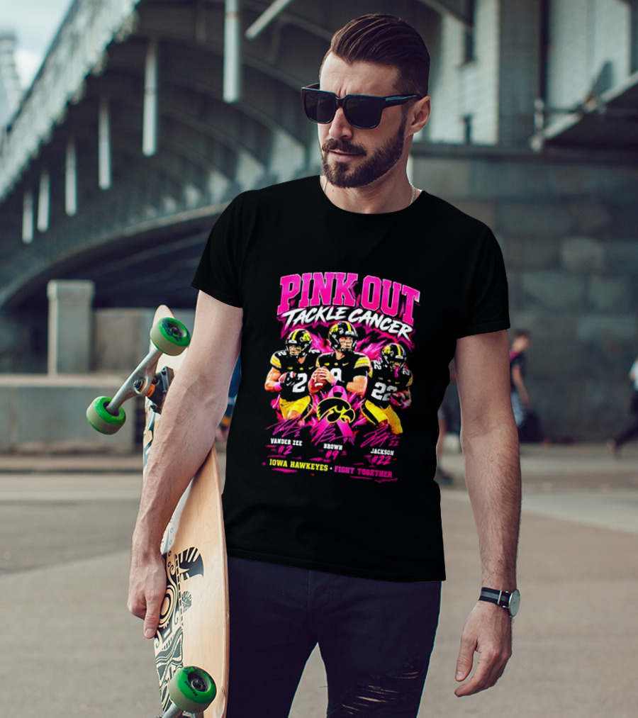 Iowa Hawkeyes Pink Out Tackle Cancer Fight Together Signatures 22 84 10 T-Shirt