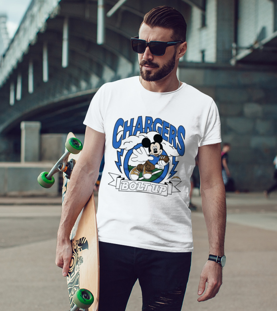 Los Angeles Chargers Mickey Mouse Bolt Up Football 2026 T-Shirt