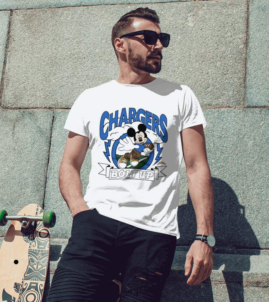 Los Angeles Chargers Mickey Mouse Bolt Up Football 2026 T-Shirt