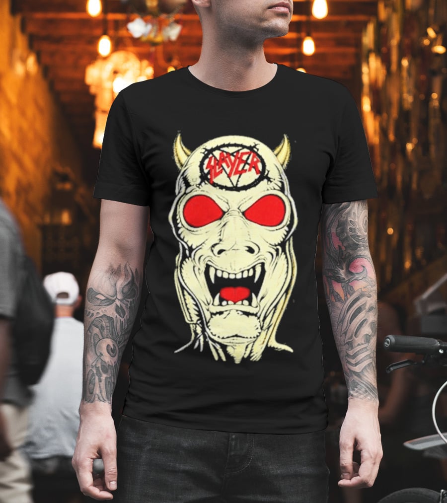 Slayer Criminally Insane Skull Red Eyes Demon Horns T-Shirt