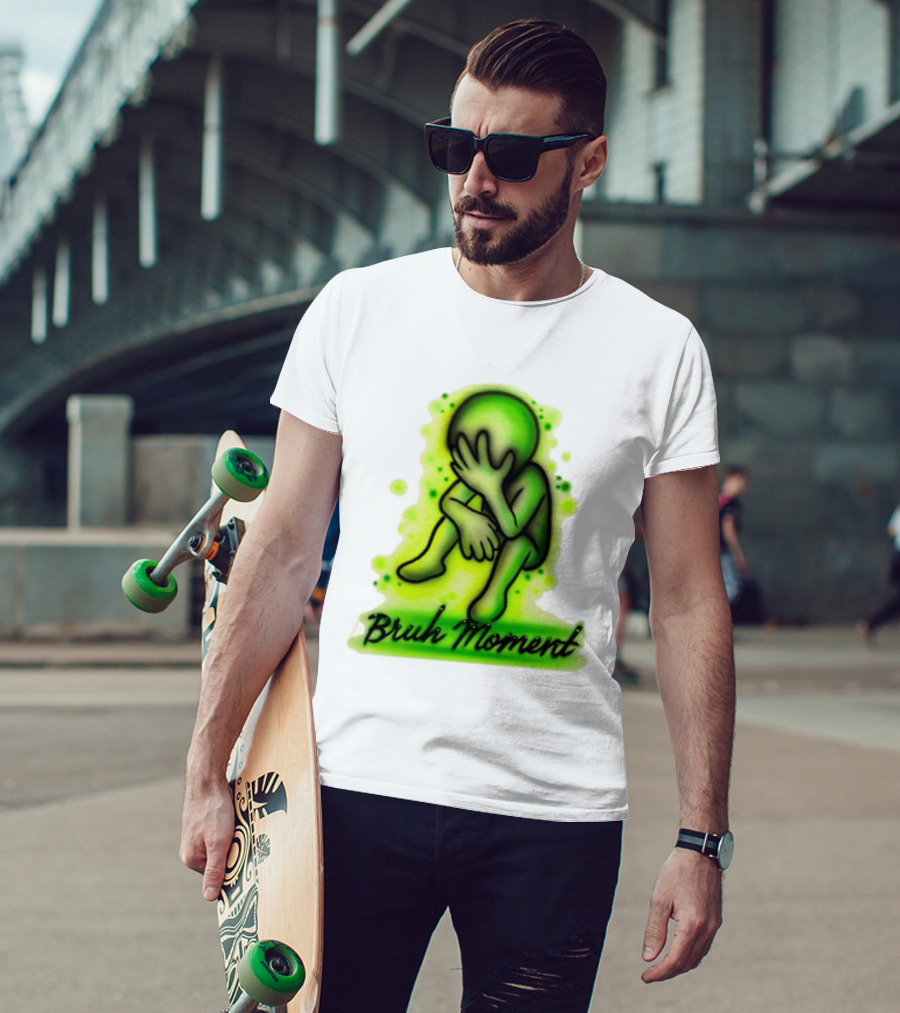 Bruh Moment Facepalm Green Airbrush Sitting Figure T-Shirt