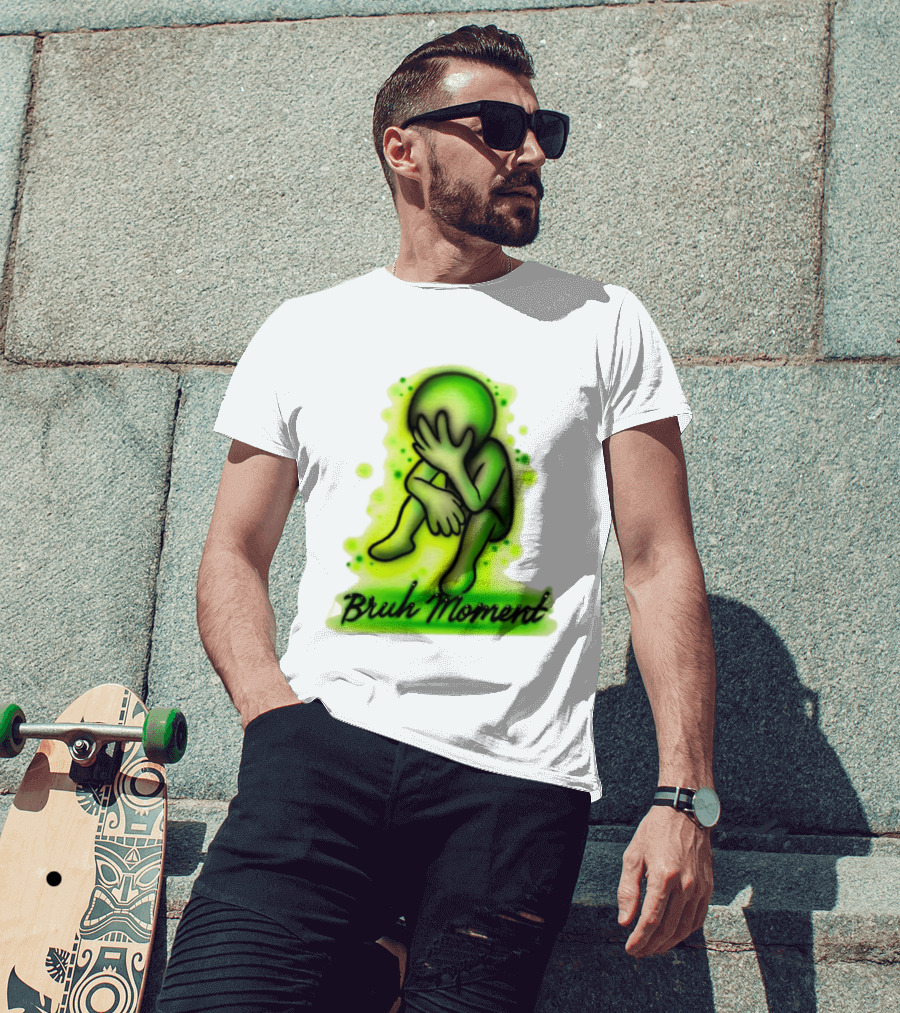Bruh Moment Facepalm Green Airbrush Sitting Figure T-Shirt