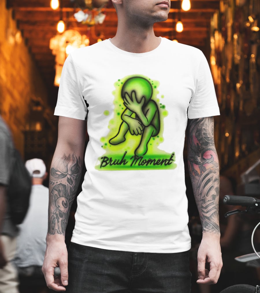 Bruh Moment Facepalm Green Airbrush Sitting Figure T-Shirt