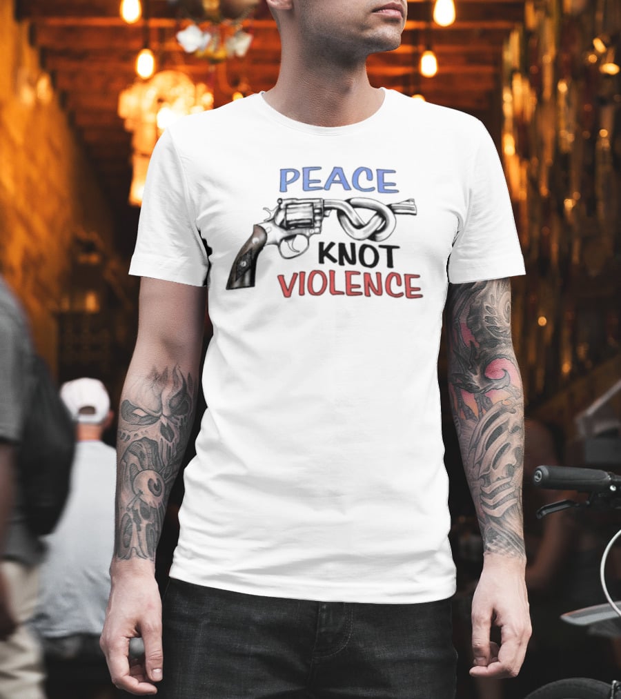 Peace Knot Violence Anti Violence Gun Control Iconic Revolver T-Shirt