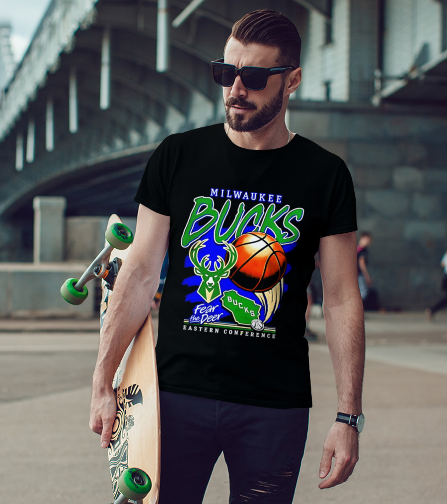 Milwaukee Bucks Fear The Deer Basketball Eastern Conference Wisconsin Map T-Shirt