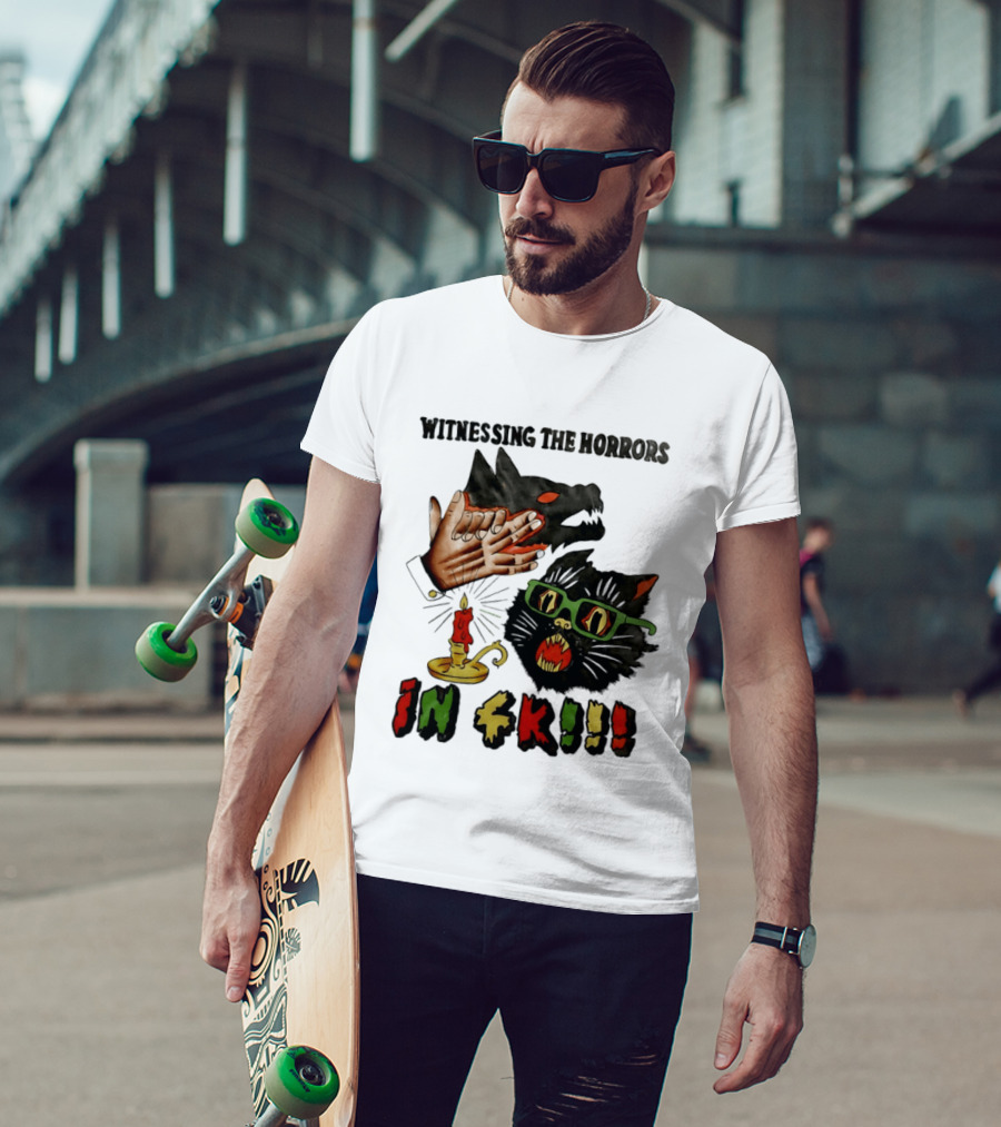 Witnessing The Horrors Horror Cat Candle In 4K T-Shirt