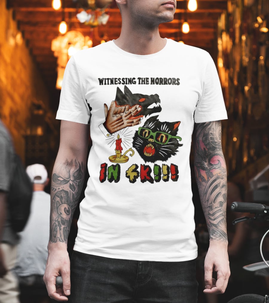 Witnessing The Horrors Horror Cat Candle In 4K T-Shirt