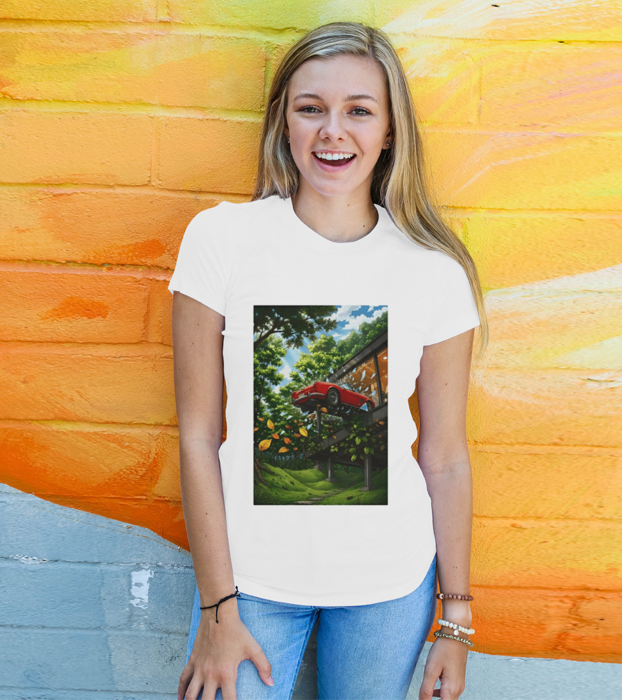 FIB I'll Take It I Want It Red Car Breaking Glass Forest Scene T-Shirt