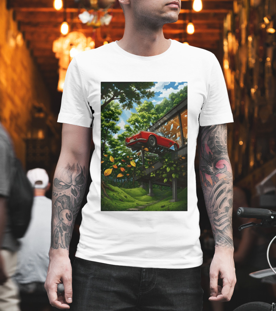 FIB I'll Take It I Want It Red Car Breaking Glass Forest Scene T-Shirt