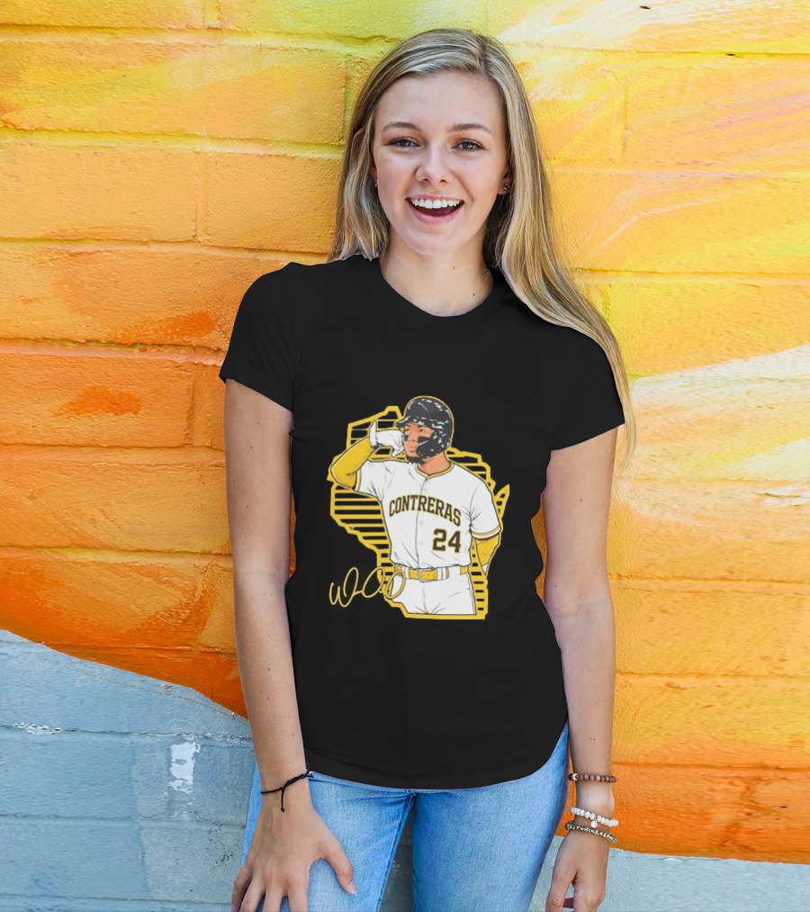 Milwaukee Brewers William Contreras 24 Baseball Gesture Iconic Pose T-Shirt