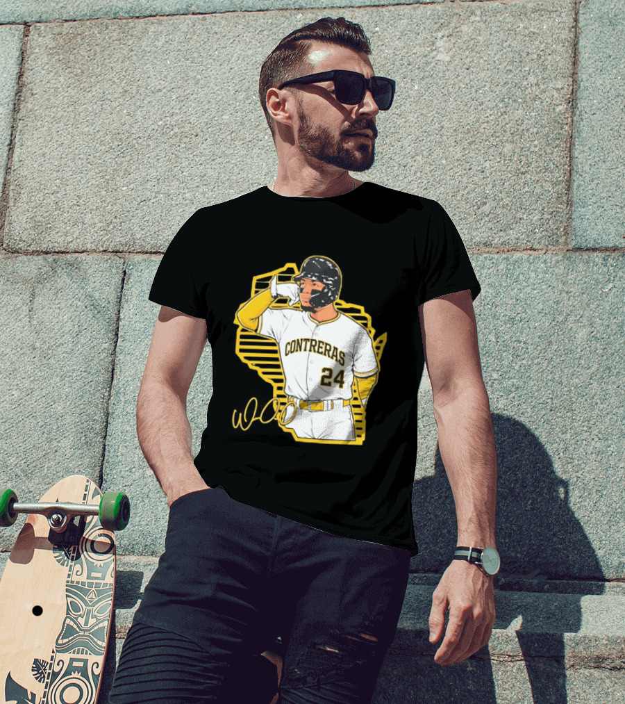 Milwaukee Brewers William Contreras 24 Baseball Gesture Iconic Pose T-Shirt