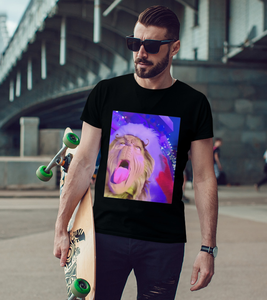 Grinch Santa Hat Funny Tongue Out Meme Christmas T-Shirt