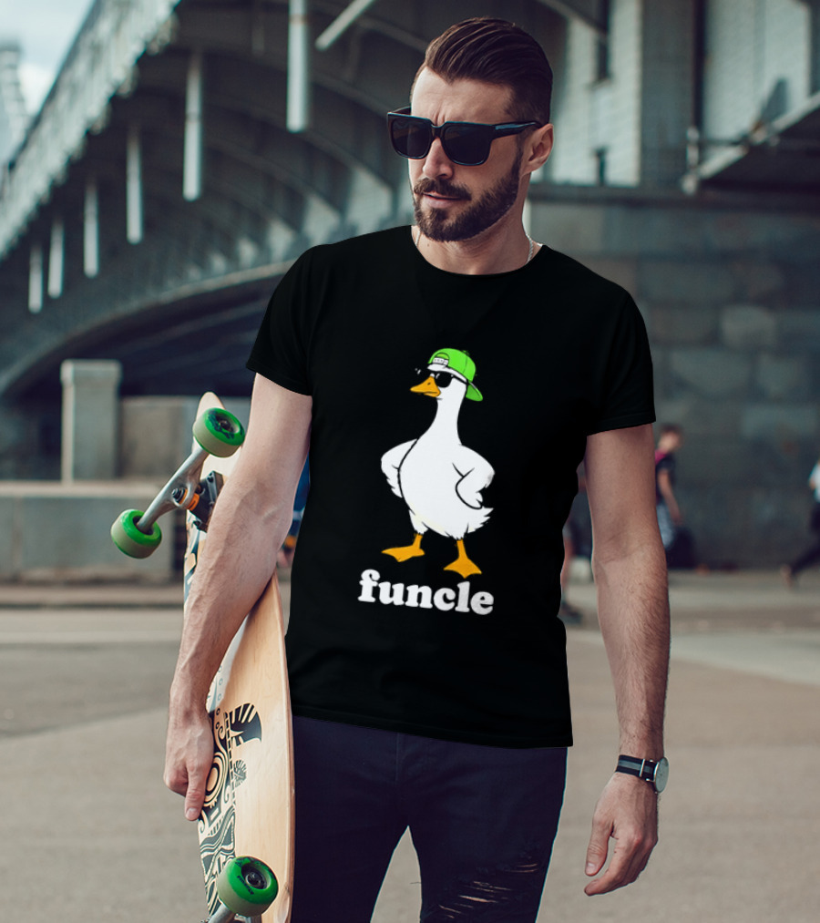 Goose Funcle Humorous Duck With Green Cap And Sunglasses T-Shirt