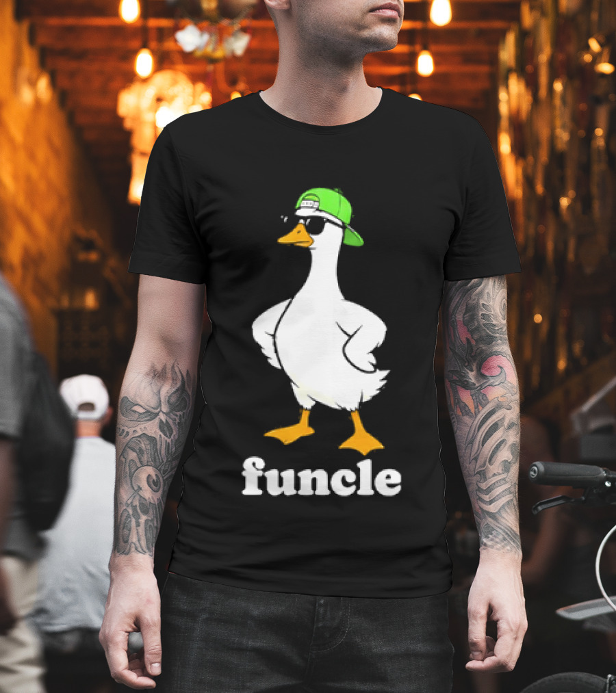 Goose Funcle Humorous Duck With Green Cap And Sunglasses T-Shirt