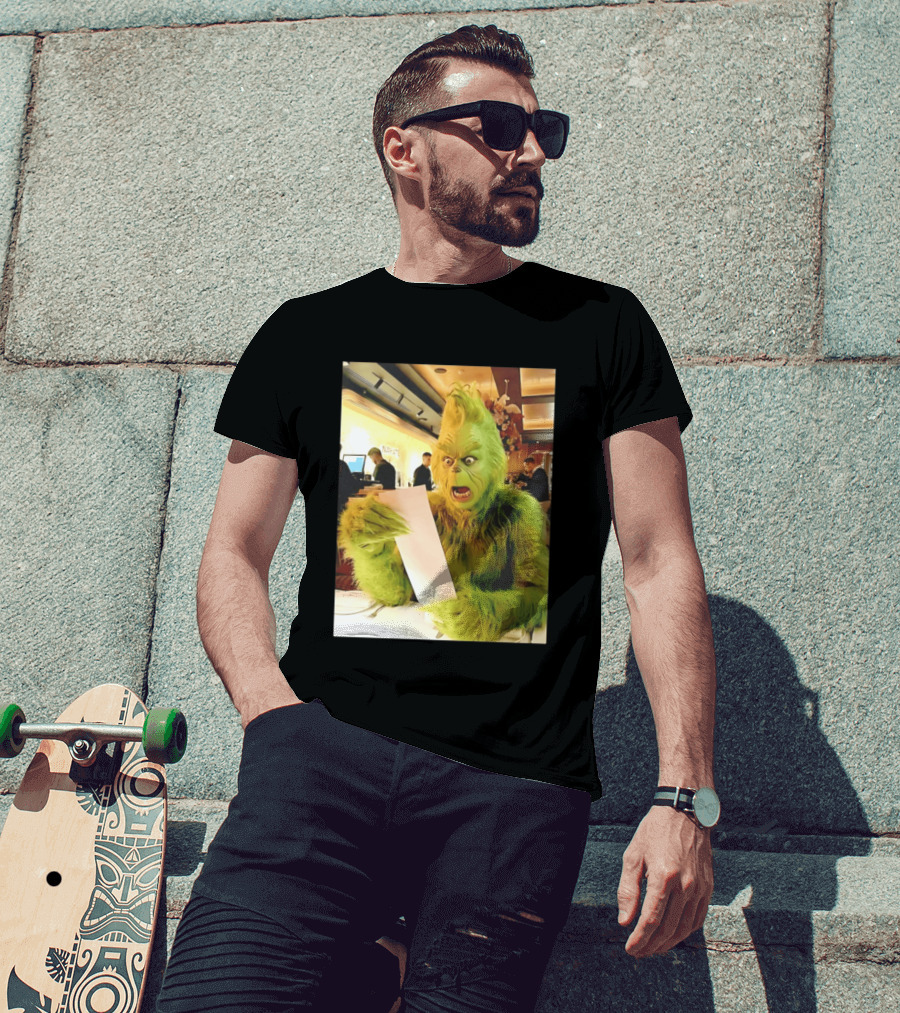 Grinch Shocked By Restaurant Bill Meme Christmas Humor T-Shirt