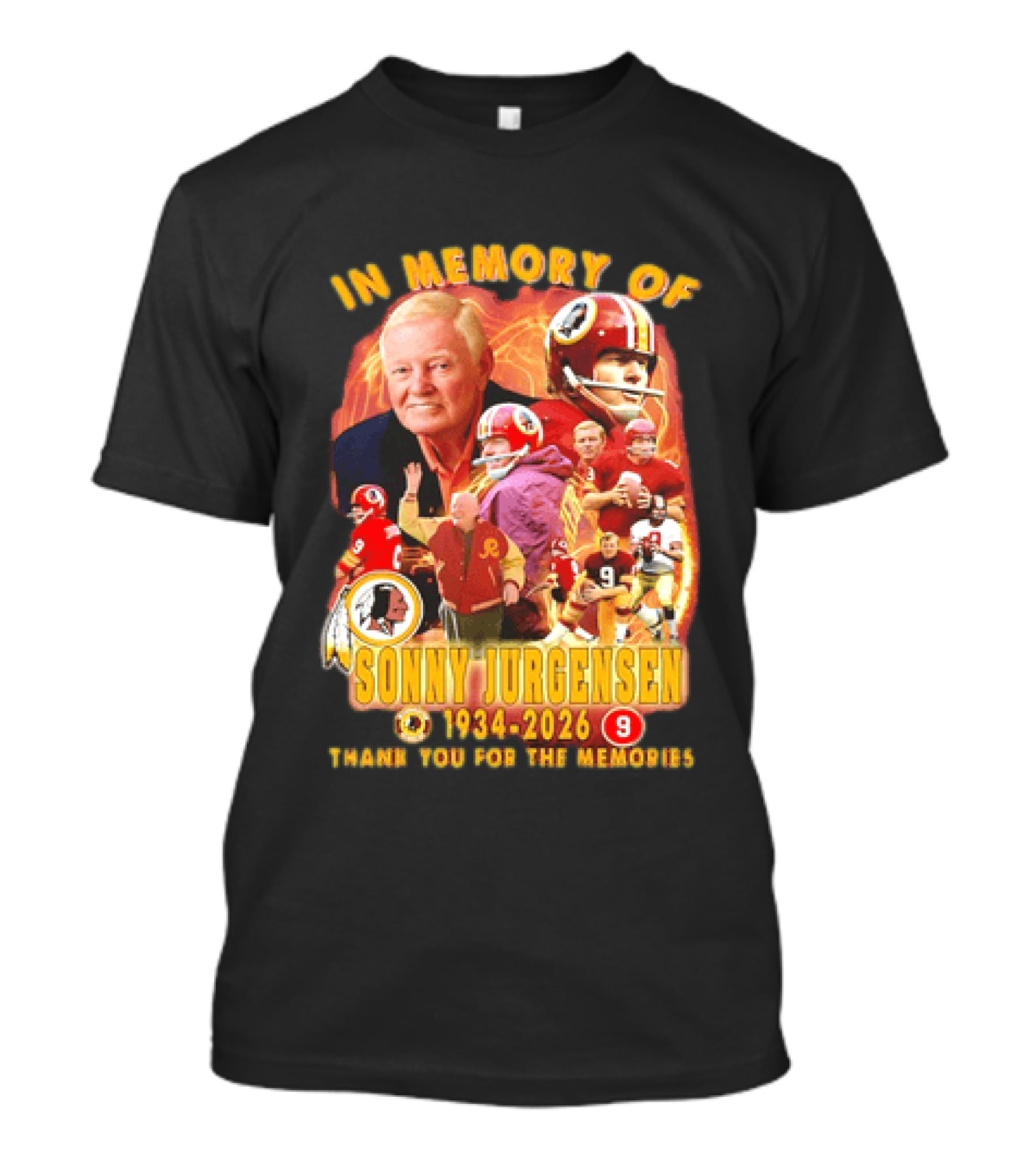 In Memory Of Sonny Jurgensen Washington Redskins Thank You For The Memories 1934 2026 T-Shirt