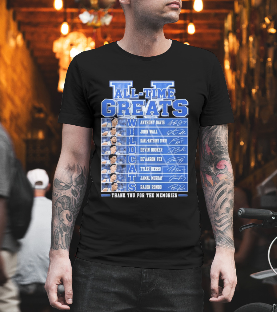 Kentucky Wildcats All Time Greats Anthony Davis John Wall Devin Booker Karl Anthony Towns De'Aaron Fox Tyler Herro Jamal Murray Rajon Rondo T-Shirt
