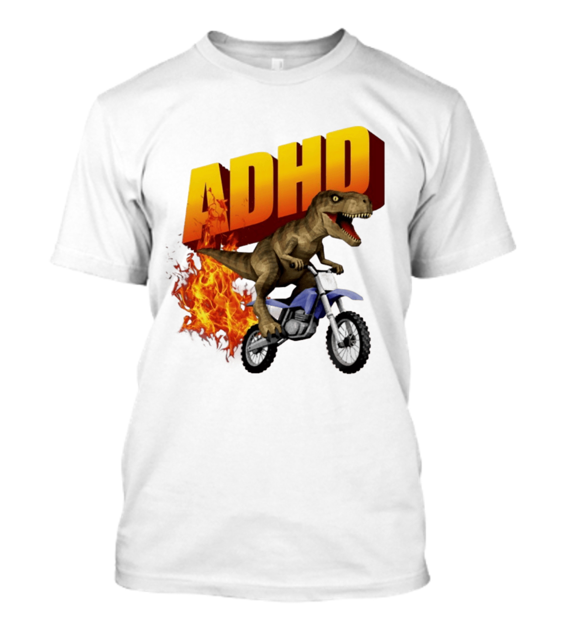 ADHD Rex Dinosaur Riding Dirt Bike With Flames T-Shirt