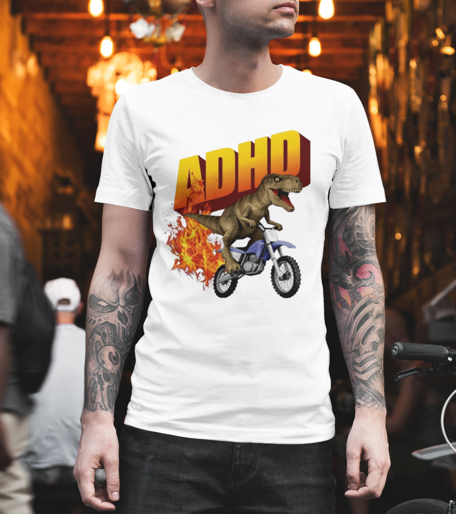 ADHD Rex Dinosaur Riding Dirt Bike With Flames T-Shirt