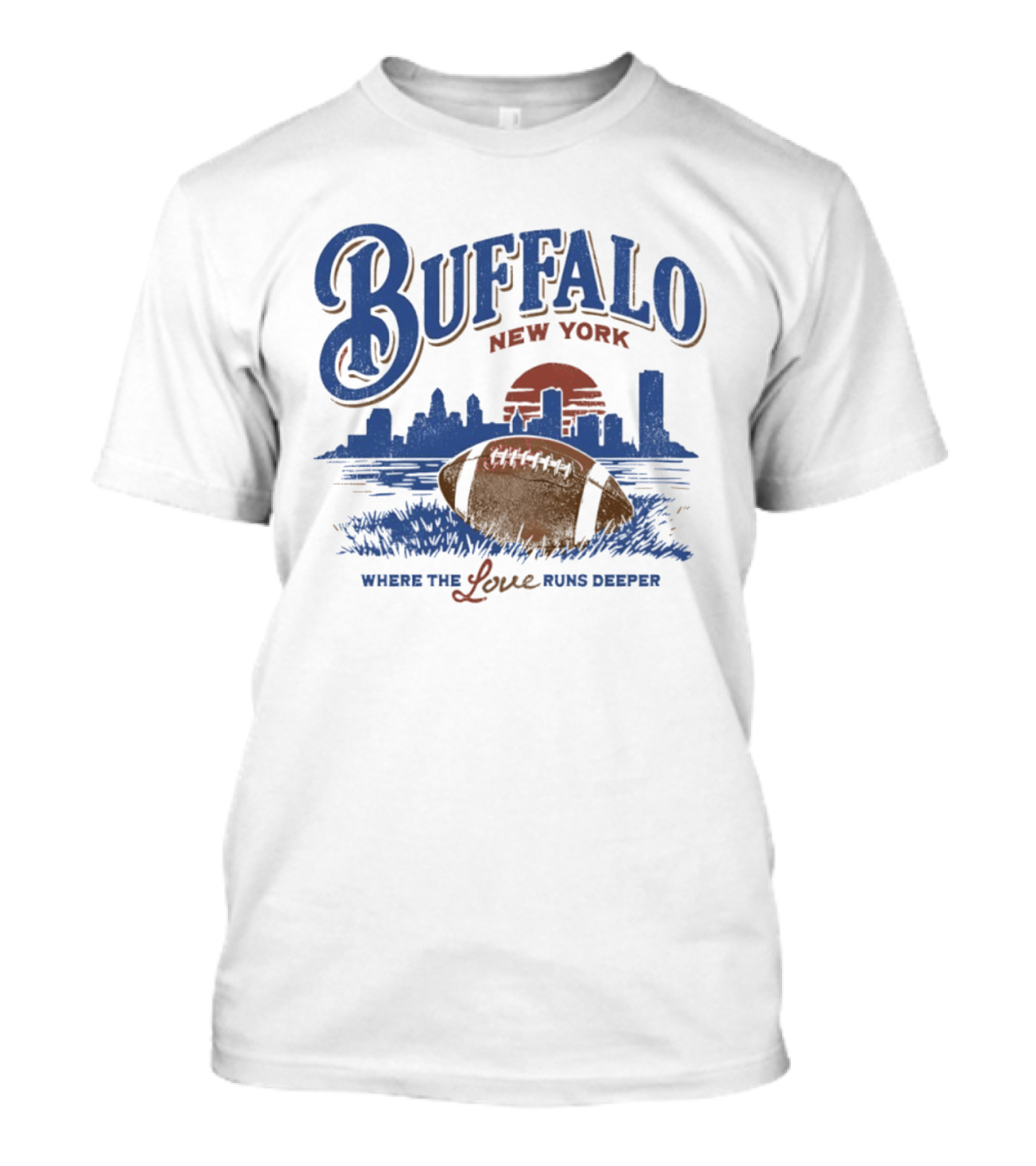 Buffalo New York Football Skyline Where The Love Runs Deeper T-Shirt