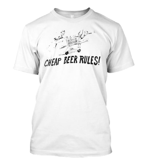 Cheap Beer Rules Shopping Cart 1987 Retro Comic T-Shirt