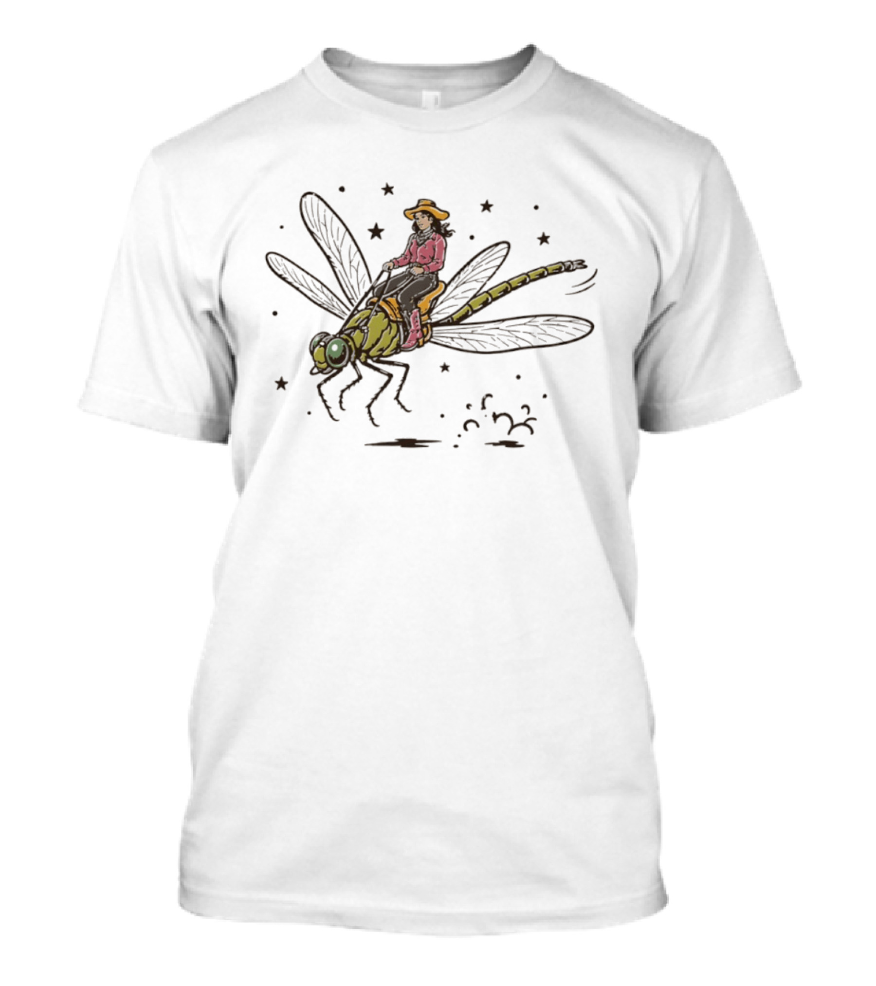 Cowgirl Riding Dragonfly Western Whimsical Fantasy Adventure T-Shirt