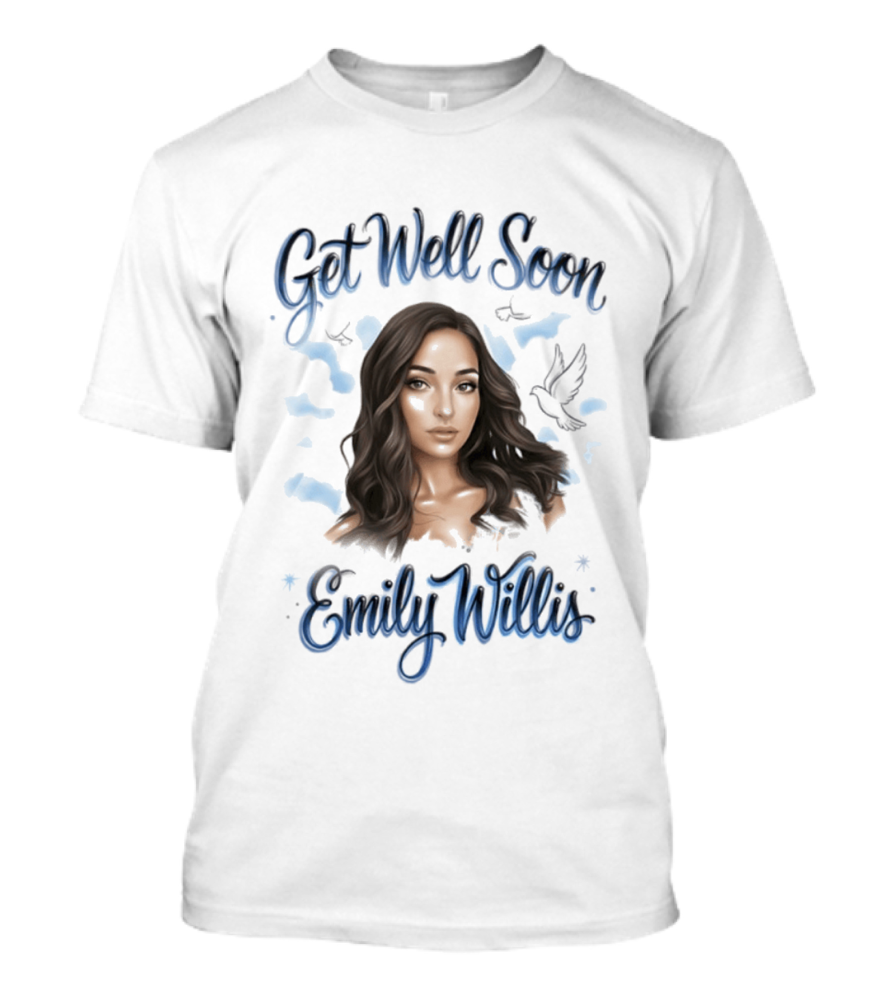 Emily Willis Get Well Soon Airbrush 90s Bootleg Style With Dove And Clouds T-Shirt