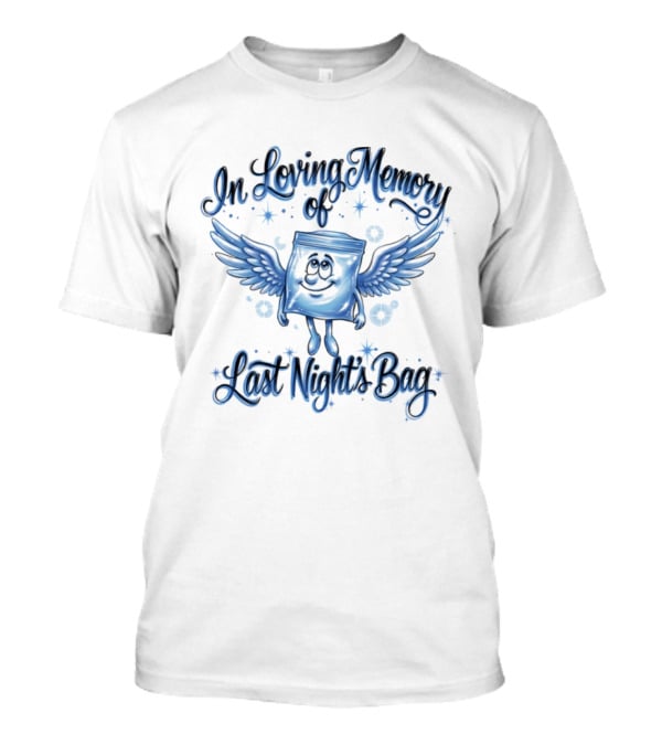 In Loving Memory Of Last Night's Bag Airbrush 90s Bootleg Winged Cartoon T-Shirt