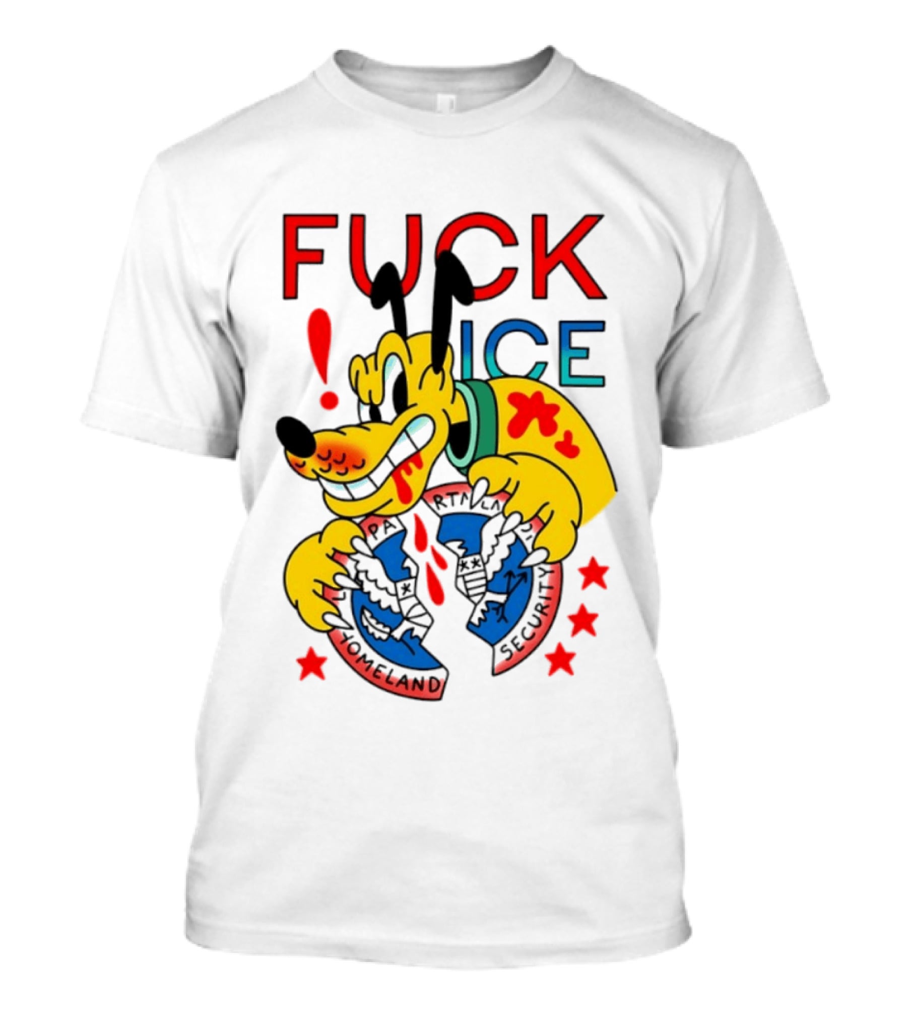 Pluto Dog Breaking Homeland Security Badge Cartoon Fuck ICE T-Shirt