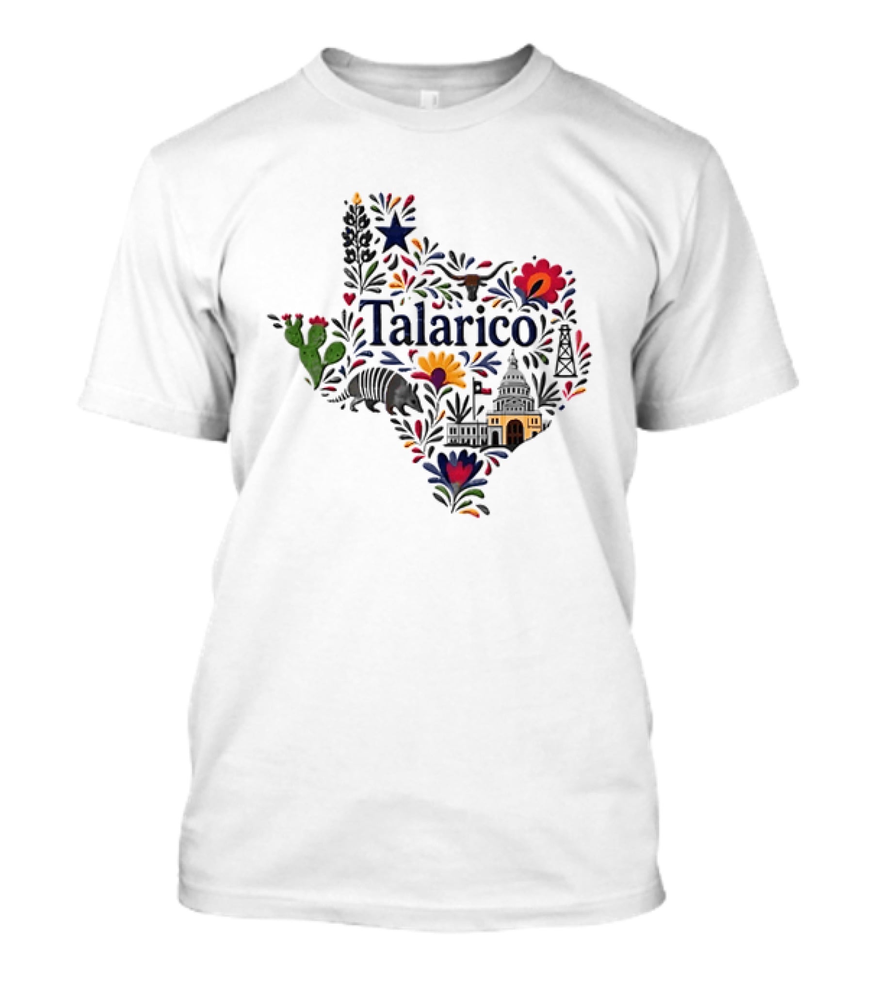 Talarico Texas State Floral Map Capitol Cactus Oil Rig T-Shirt