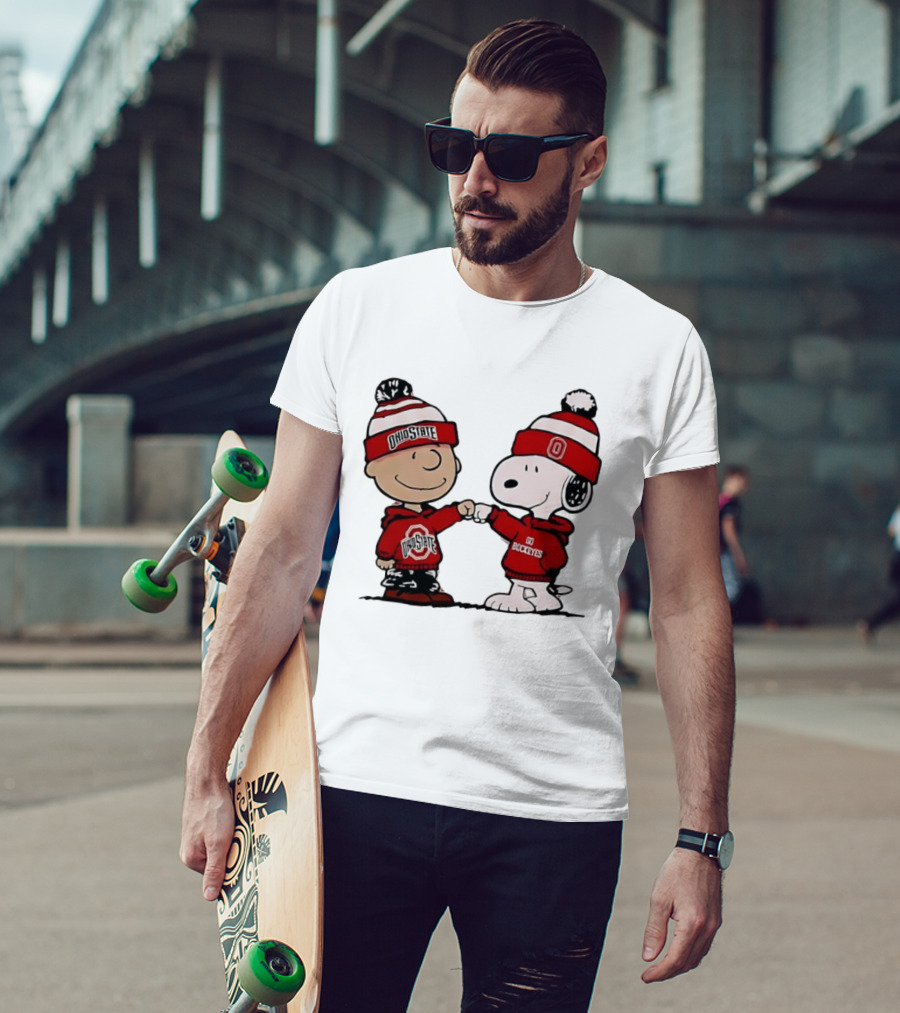 Charlie Brown Snoopy Ohio State Buckeyes Fist Bump Winter Gear T-Shirt