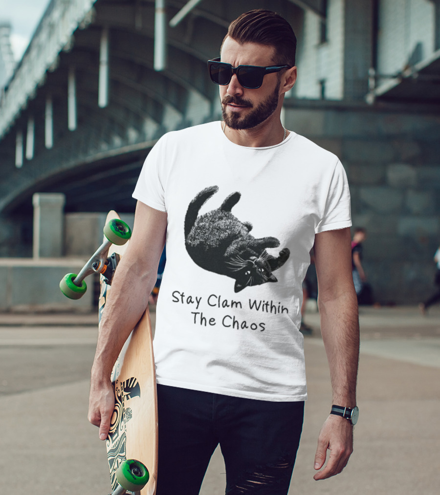 Stay Calm Within The Chaos Cat Pawsitive Vibes Black Feline T-Shirt