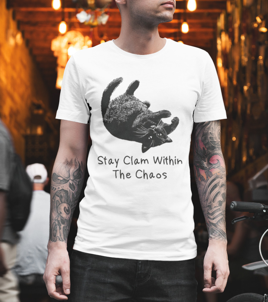 Stay Calm Within The Chaos Cat Pawsitive Vibes Black Feline T-Shirt