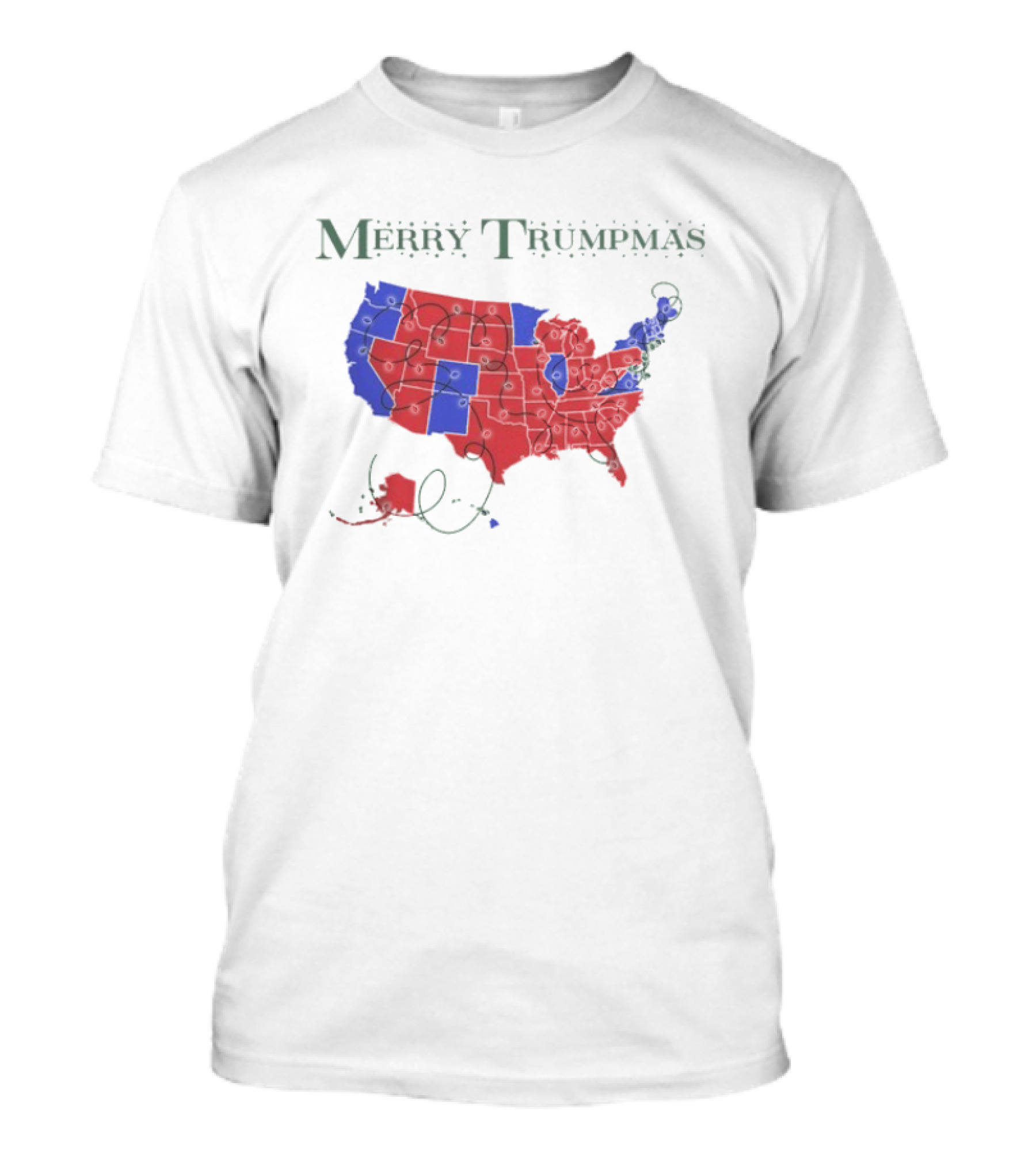 Merry Trumpmas Map Holiday Christmas USA Red Blue States T-Shirt