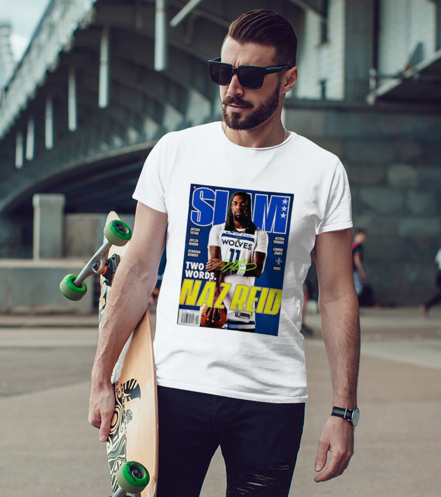 SLAM Magazine Naz Reid Autographed Minnesota Timberwolves Cover Featuring LeBron James Jayson Tatum T-Shirt