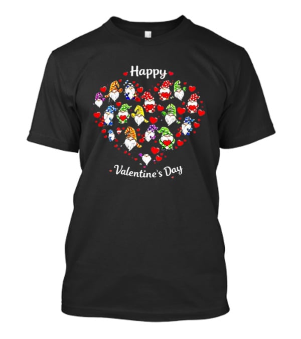Happy Valentine's Day Gnomes Heart Arrangement With Colorful Hats And Hearts T-Shirt