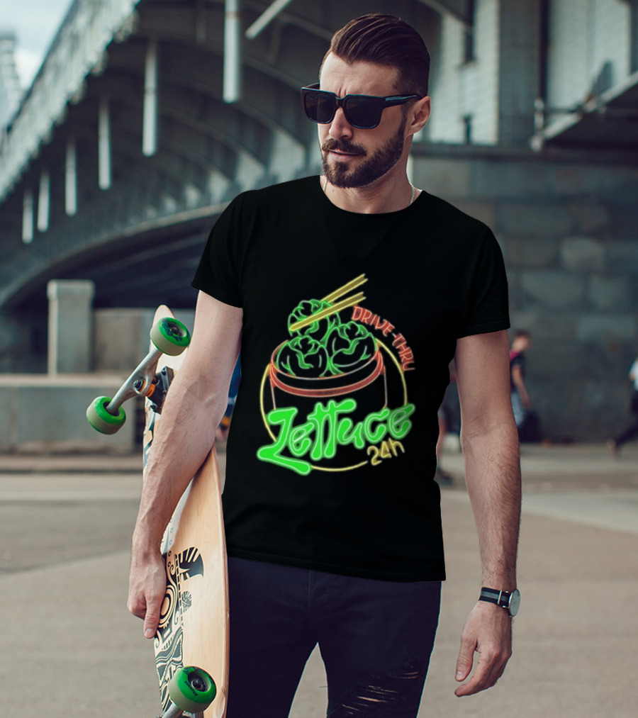 Lettuce Drive Thru 24 Hour Neon Bowl With Chopsticks T-Shirt