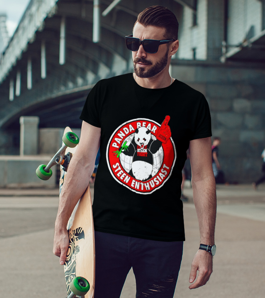 Panda Bear Steen Fight Enthusiast With Foam Finger And Bamboo T-Shirt