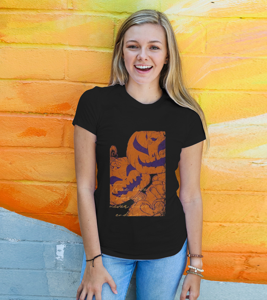 Pumpkin Head Selfie Love Stories Never Ending T-Shirt