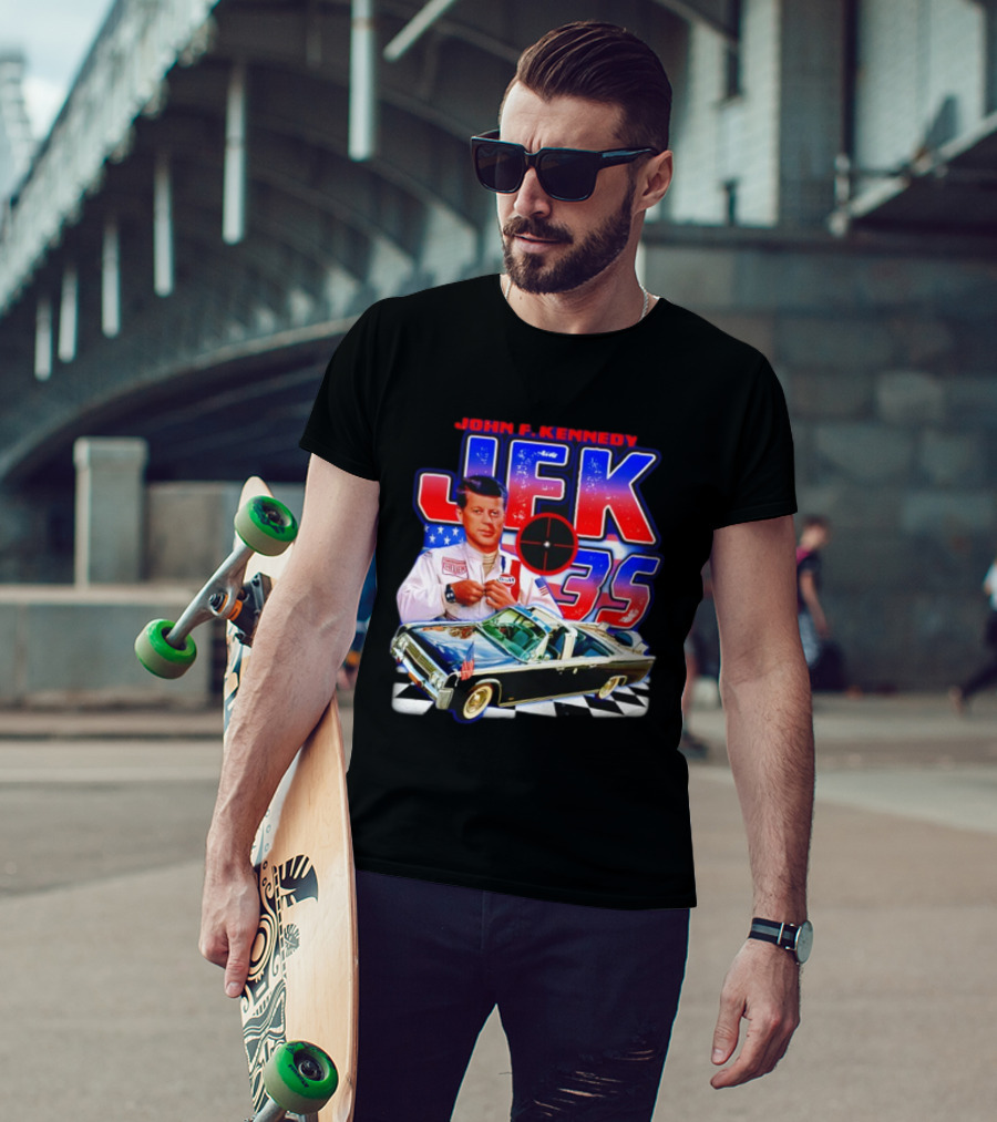 John F. Kennedy JFK 35 Racer Car USA Flag T-Shirt