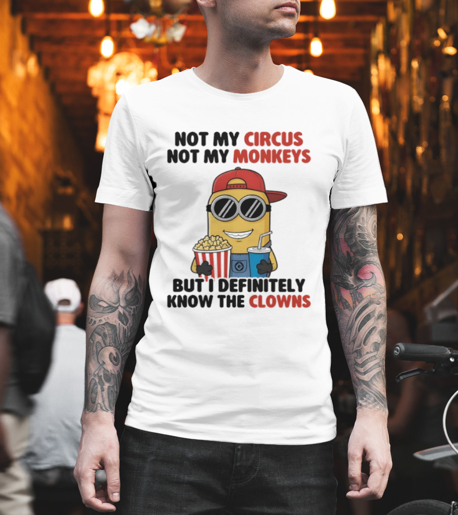 Circus Monkeys Clowns Minion with Popcorn and Drink T-Shirt