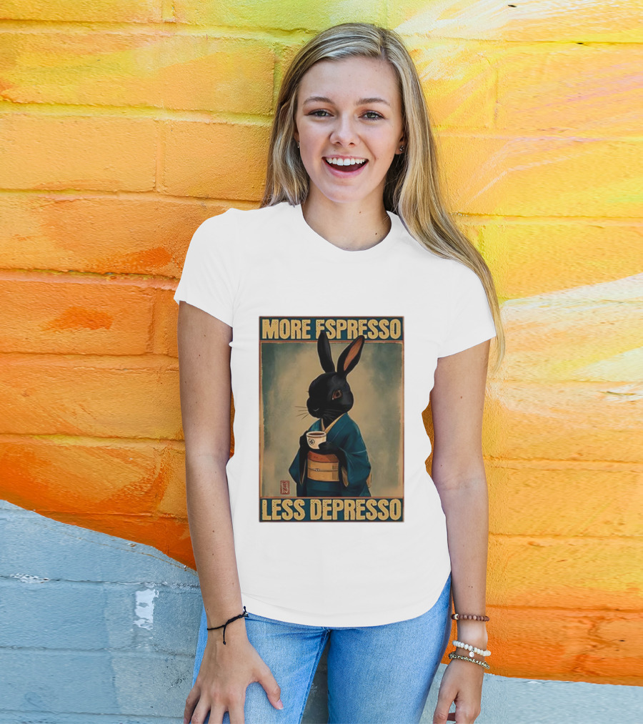 More Espresso Less Depresso Black Rabbit In Classic Kimono T-Shirt