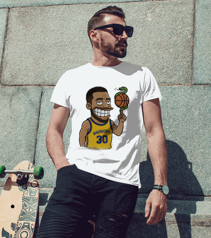 Warriors 30 Steph Curry Cartoon Snake Basketball T-Shirt