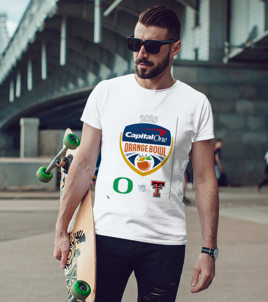 Oregon Ducks Vs Texas Tech Red Raiders 2026 Capital One Orange Bowl Matchup T-Shirt