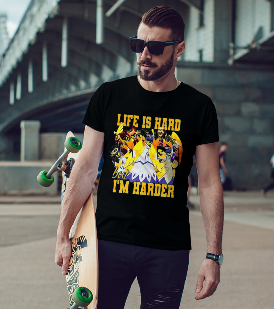 Hazbin Hotel Life Is Hard But I'm Harder Yellow Characters T-Shirt