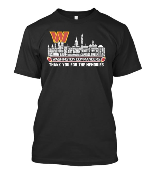 Washington Commanders Thank You For The Memories City Skyline W Logo Football Symbols T-Shirt